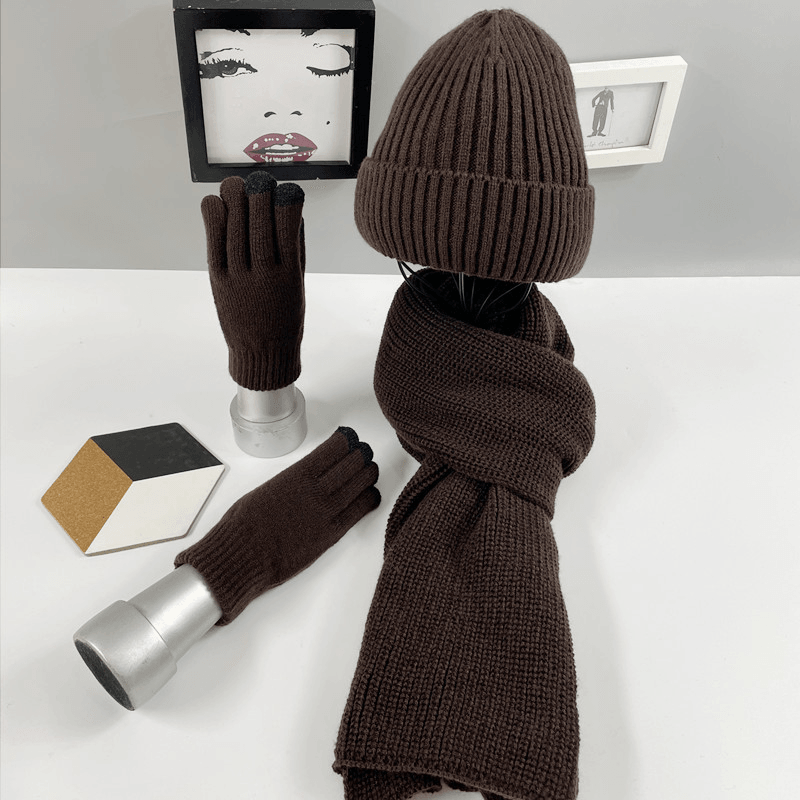 knitted scarf, hat and gloves three-piece set, view 3 - MRSLM