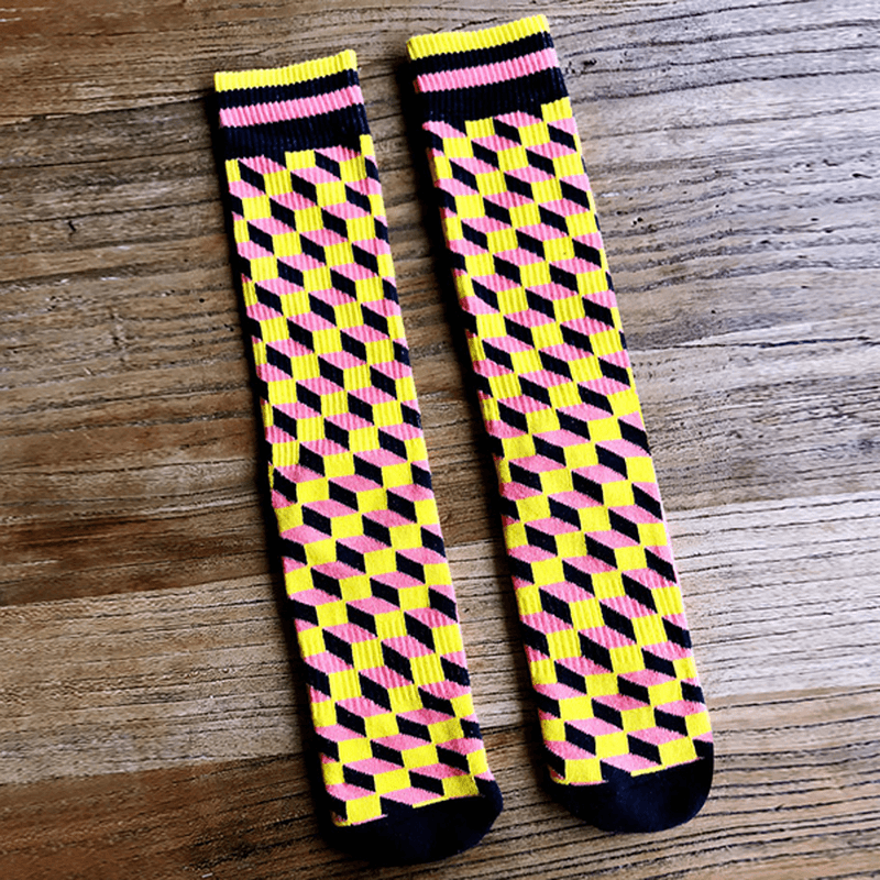 Men'S Novelty Geometic Pattern Cotton Middle Tube Socks - MRSLM
