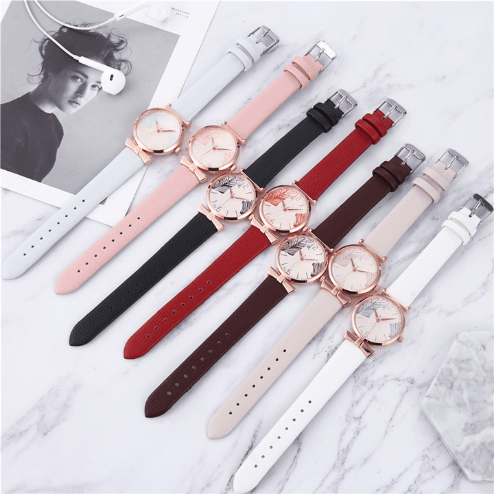 Fashionable Funny Trendy Women Watches Tree Pattern Dial Rose Gold Alloy Case Leather Band Quartz Watch - MRSLM