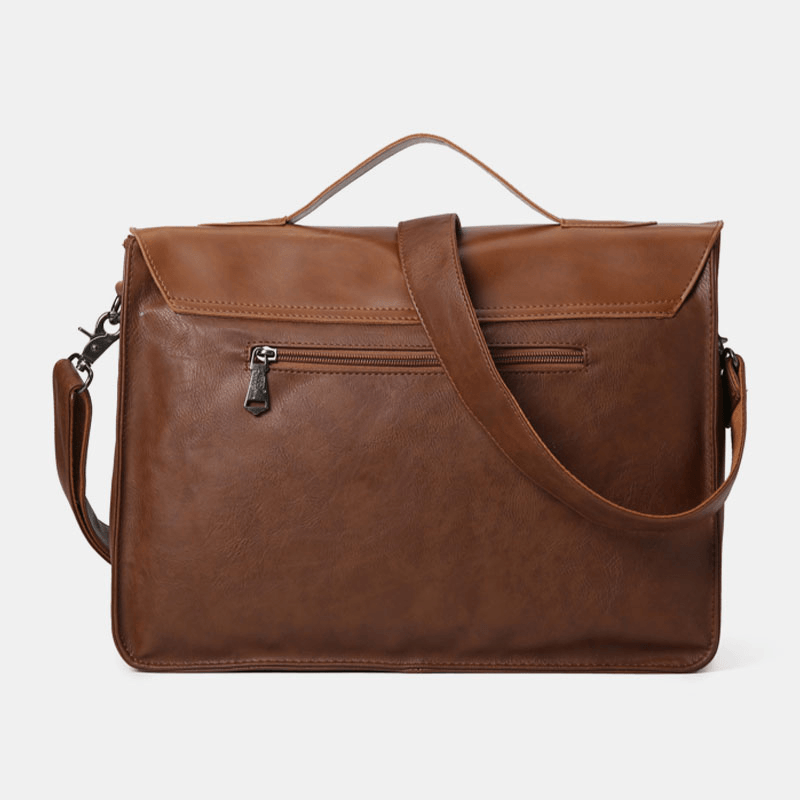Men PU Leather Multifunction Multi-Pocket Teacher Bag Briefcase Crossbody Shoulder Bag - MRSLM