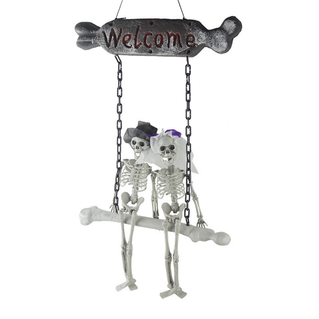 Halloween Decorations Couple Skeleton Hanging Ghost Prop Scary Haunted House Outdoor Indoor - White - MRSLM