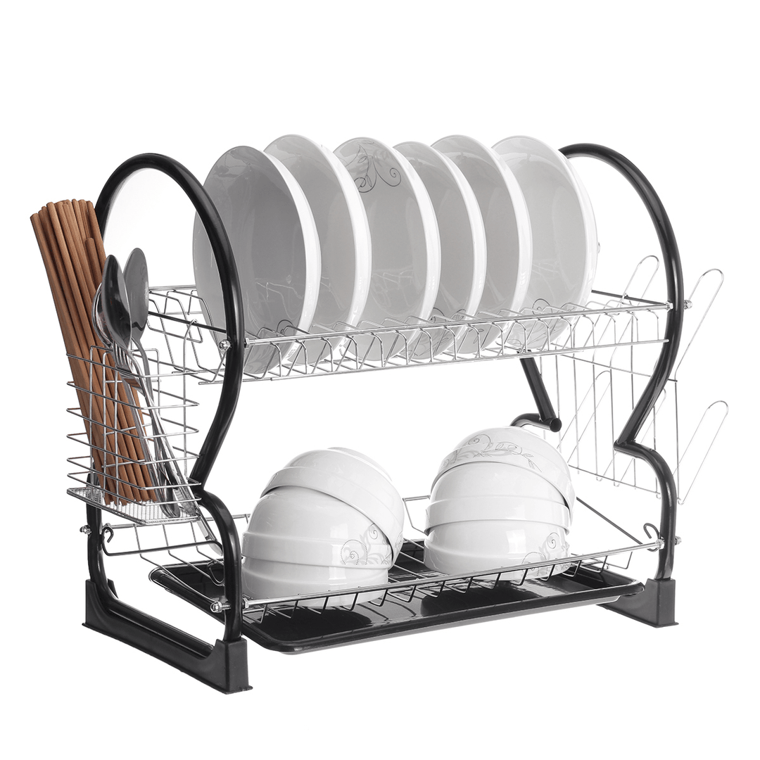 Multifunctional Double Layer Dish Rack Drain Rack Kitchen Storage Table and Chopsticks Rack - MRSLM