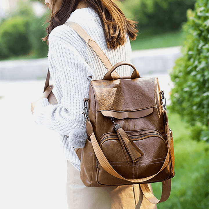 Women Anti-Theft Backpack Multifunctional Bag Tassel Zipper Bag - MRSLM