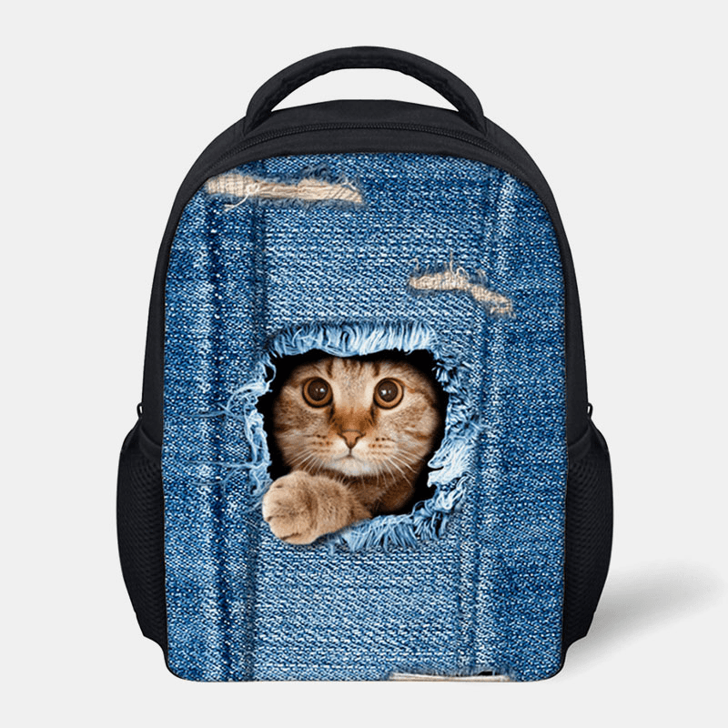 Child Unisex 3D Animal Creative Cartoon Cute Cat Print Casual Outdoor Backpack Schoolbag - MRSLM