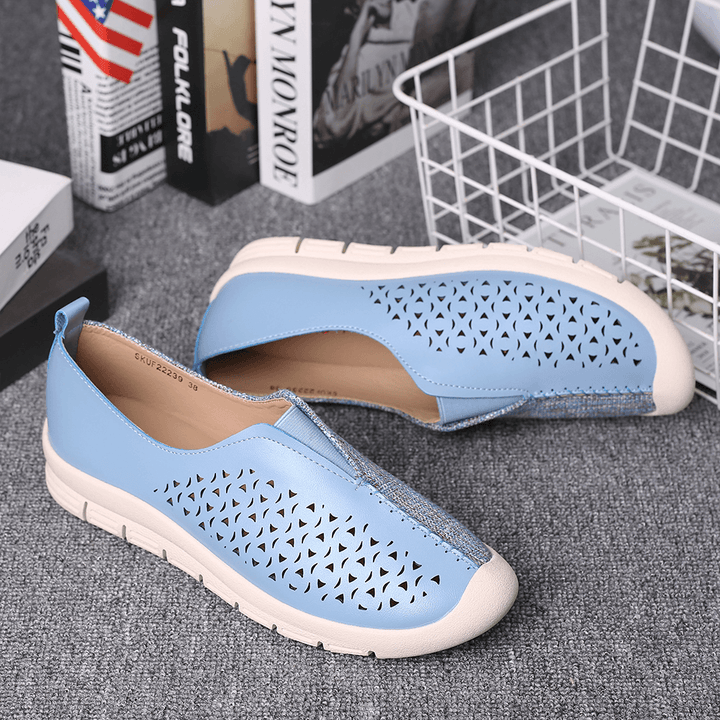 LOSTISY Women Colorblock Comfy Hollow Breathable Casual Flats - MRSLM