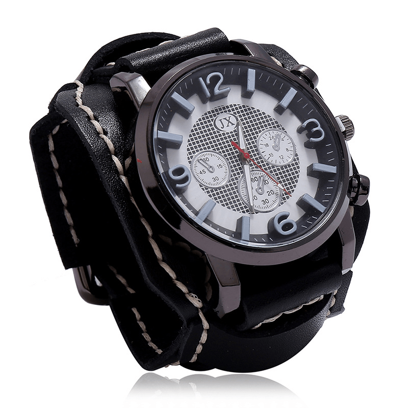 Deffrun Fashionable Cow Leather Band Men Wrist Watch Stereoscopic Numerals Design Quartz Watch - MRSLM