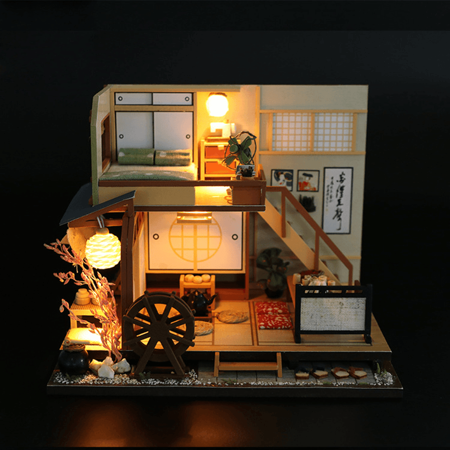 DIY Dollhouse Miniature Wooden Furniture LED Kit Japanese Style Handcraft Toy Doll House Gift - MRSLM