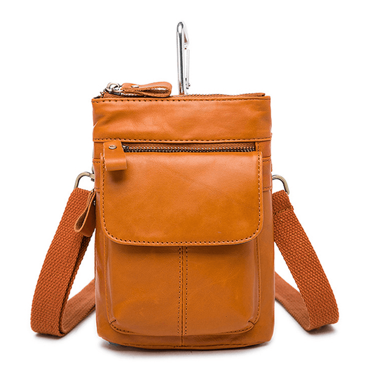 Genuine Leather Waist Bag First Layer Leather Leisure Retro Phone Bag Crossbody Bag for Men - MRSLM