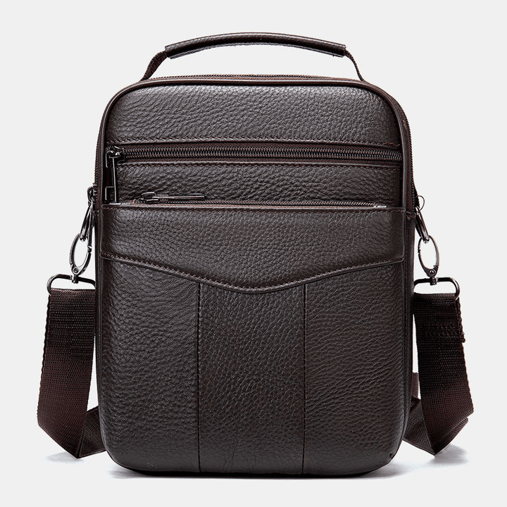 Men Genuine Leather Retro Business Vertical Handbag Crossbody Bag - MRSLM