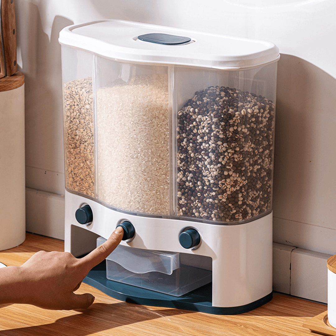 Wall Mounted Cereal Dispenser Dry Food Storage Container Dispenser Rice Bucket Multi Compartments Automatic Metering Storage Box Sealed Grain Container - MRSLM
