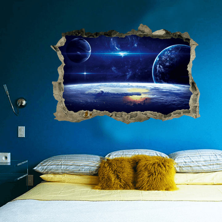 MIICO Creative 3D Universe Planet Broken Wall Removable Home Room Decorative Wall Decor Sticker - MRSLM