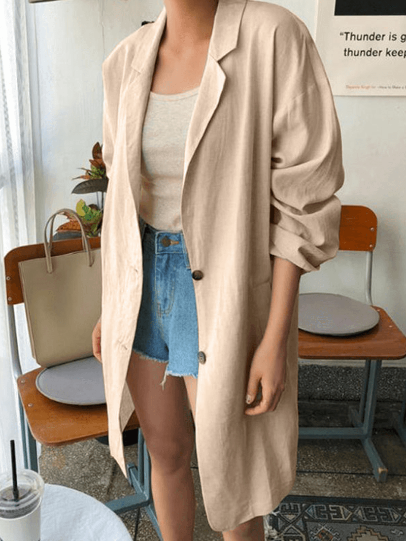 Women Solid Button Long Thin Coats Cardigans - MRSLM