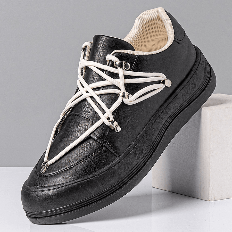 Men Solid Color Slip Resistant Lace-Up Casual Sneakers - MRSLM