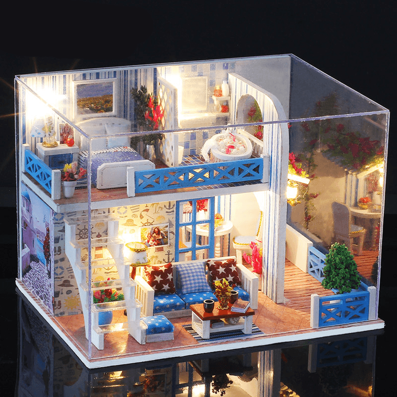 DIY Miniature Dollhouse with Furniture Kit Children Assemble Mini Doll House Model Toys - MRSLM