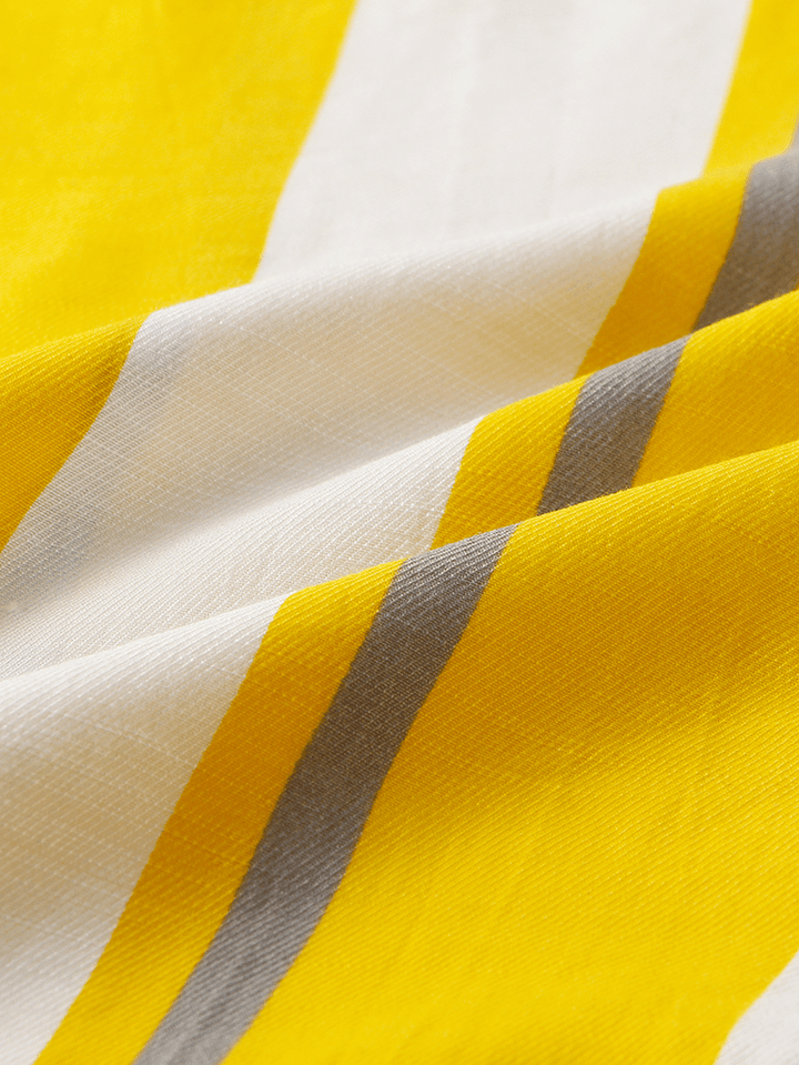 Mens Thin & Light Cotton Stripe Print Holiday Short Sleeve Shirts - MRSLM