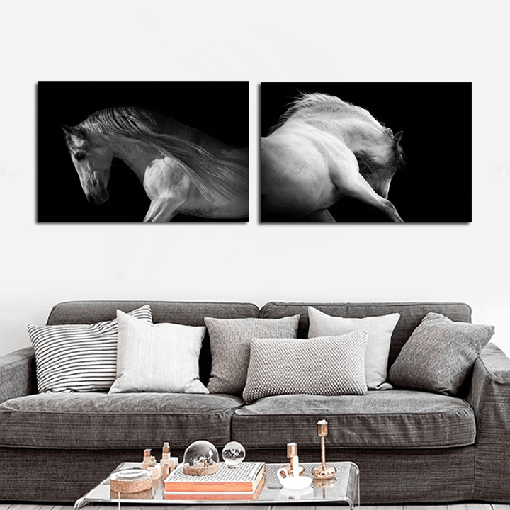 Miico LKKK Hand Painted Combination Decorative Paintings Black and White Horse Wall Art for Home Decoration - MRSLM
