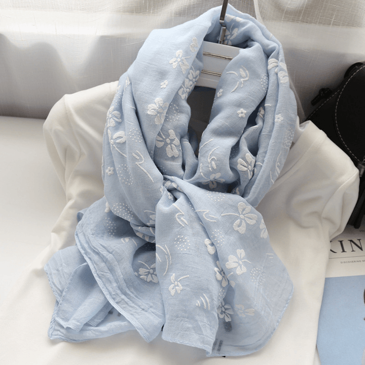 Korean Style Four-Leaf Clover Solid Color Printed Scarf Women - MRSLM