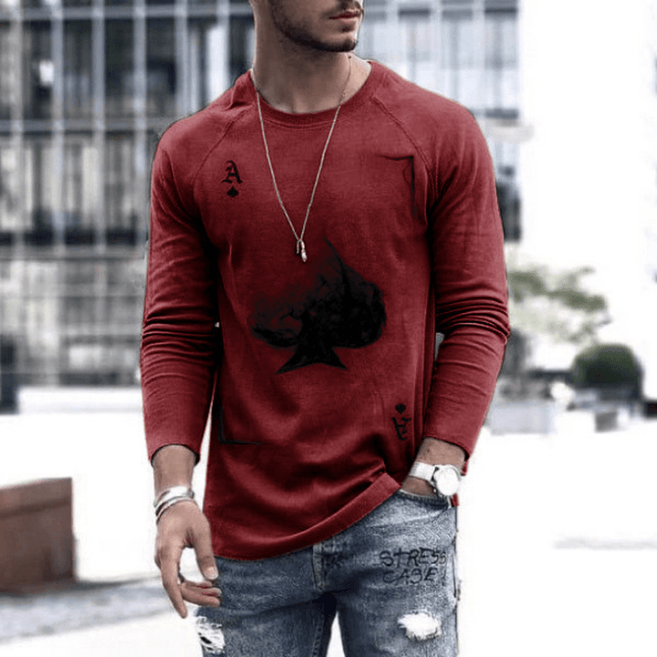 Fashion Poker Printed Top Men'S round Neck Long Sleeve - MRSLM