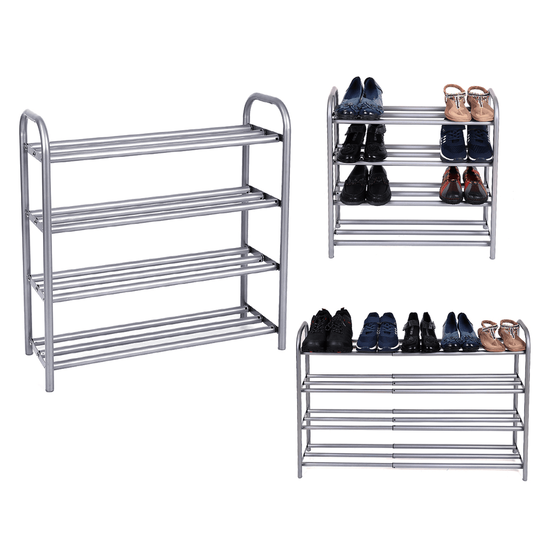 GEMITTO Silver Grey 4 Layers Extendable Shoe Organiser Racks Heavy Duty Shoe Stand Storage - MRSLM