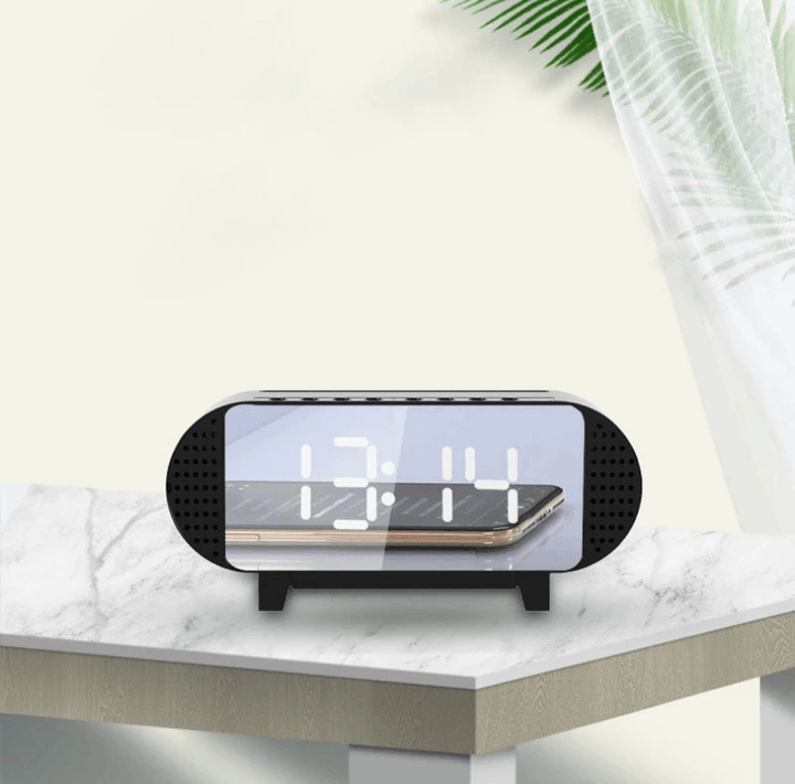 Wireless Bluetooth Mirror Clock Music Speaker Stereo Bass with Night Light FM Radio Multifunctional Digital Electronic Alarm Clock - MRSLM