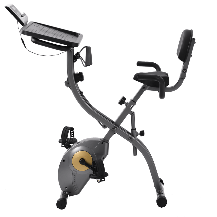 [USA Direct] Folding Exercise Bike Exerpeutic Machine with 8 Levels Resistance Adjustments Digital Large LCD Display Fitness Home Gym - MRSLM