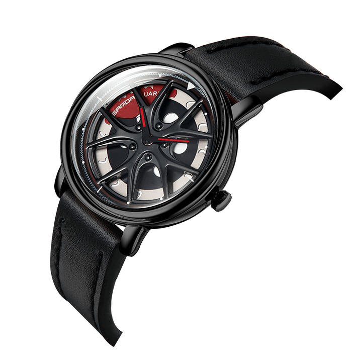 SANDA P1025 360° Rotating the Wheels Dial Fashion Leather Strap Quartz Watch - MRSLM