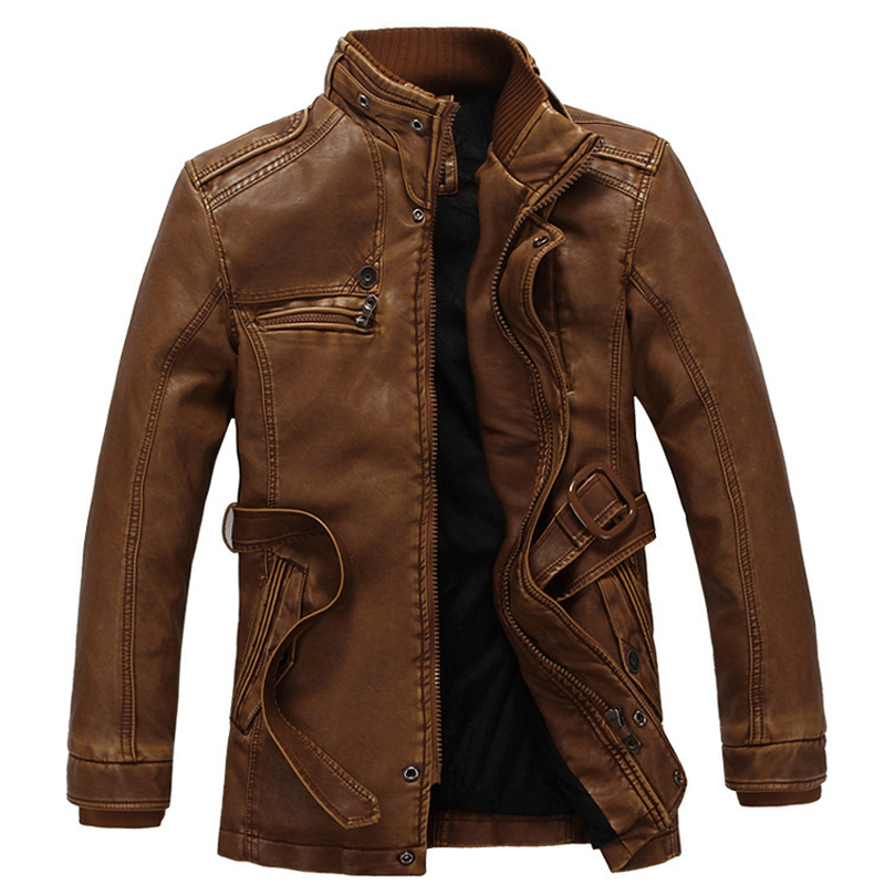 New Men'S Leather Jacket Thickened and Velvet Autumn and Winter Models - MRSLM