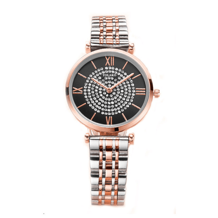 A0566 Trendy Elegant Women Watches Full Alloy Roman Numerals Rhinestones Mount Dial Quartz Watches - MRSLM