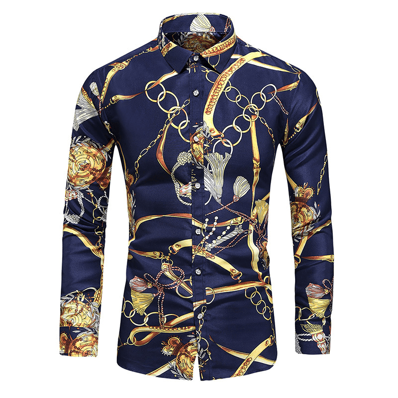 Fashion Simple Men'S Printed Long-Sleeved Shirt - MRSLM