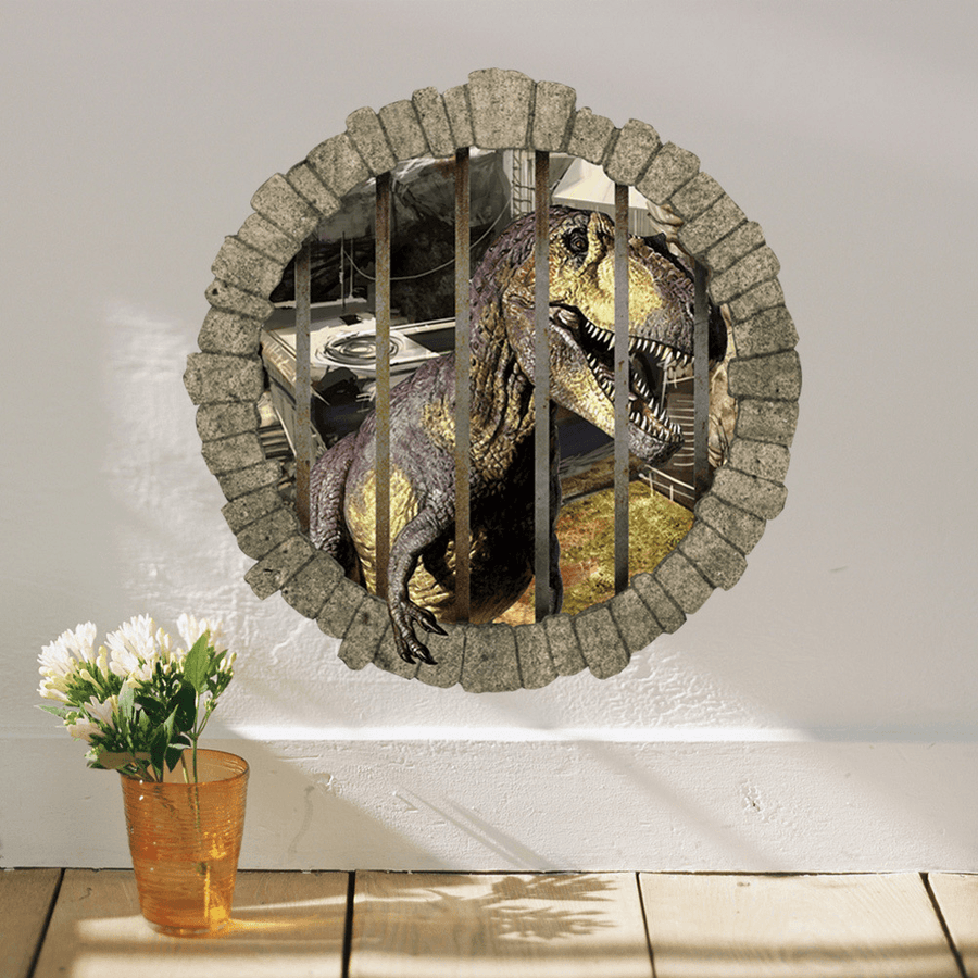 Miico Creative 3D Dinosaur in Cage PVC Removable Home Room Decorative Wall Door Decor Sticker - MRSLM