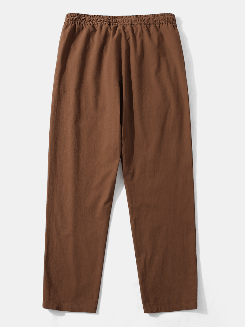 Mens Solid Color 100% Cotton Plain Casual Drawstring Pants - MRSLM