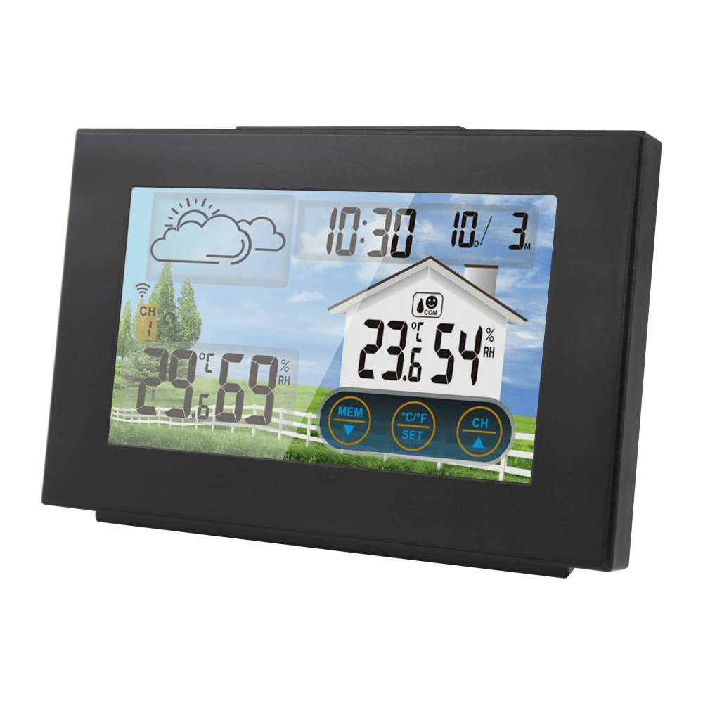 Fanju Indoor Outdoor Touch Screen Wireless Weather Station Color Screen Hygrometer Thermometer Outdoor Forecast Sensor Digital Alarm Clock - MRSLM