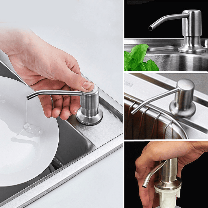350ML Kitchen Bathroom Sink Liquid Soap Dispenser Cleanser Essence Hand Sanitizer Brushed Nickel Head Bottle - MRSLM