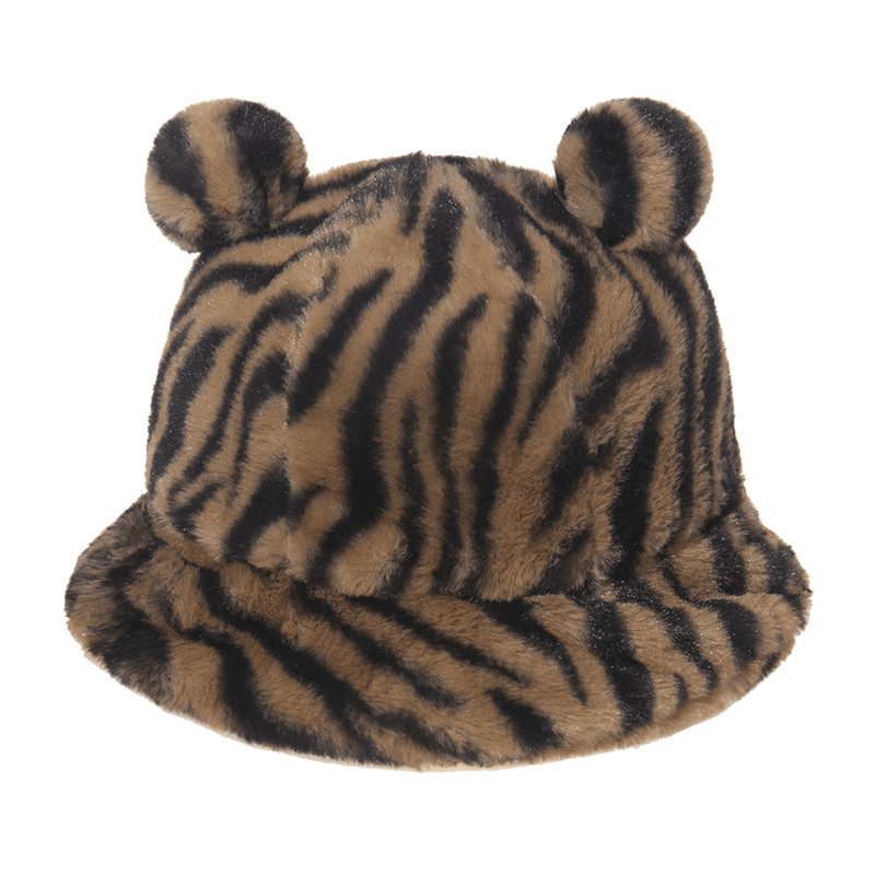 Leopard Print Bear Ear Ball Plush Fisherman Hat - MRSLM