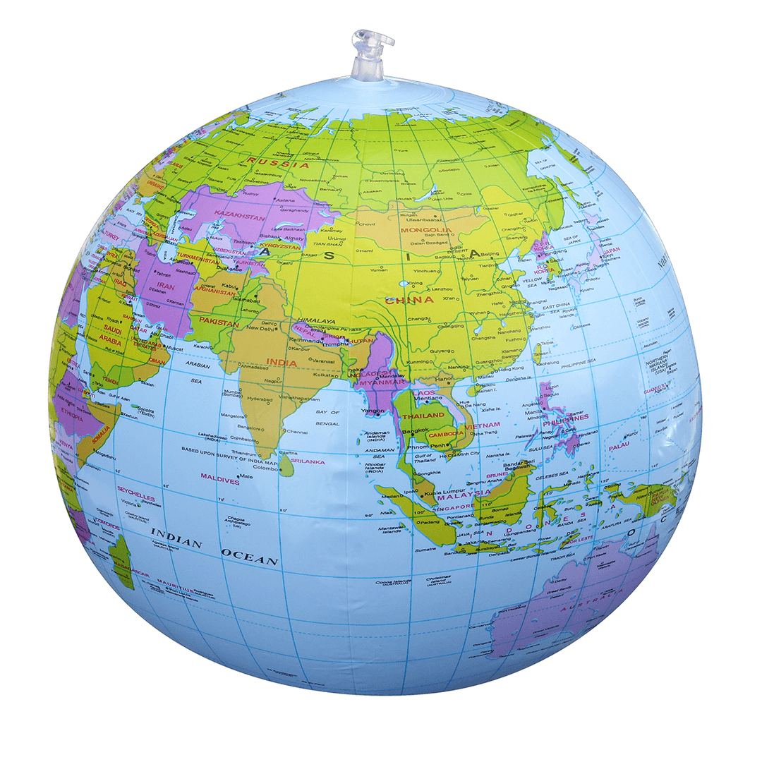 PVC Inflatable Globe Beach Ball Geography 16Inch World Map Educational Toys - MRSLM