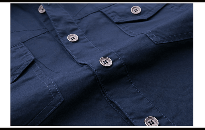 Men'S Military Long Sleeve Dress Shirt with Epaulets - MRSLM