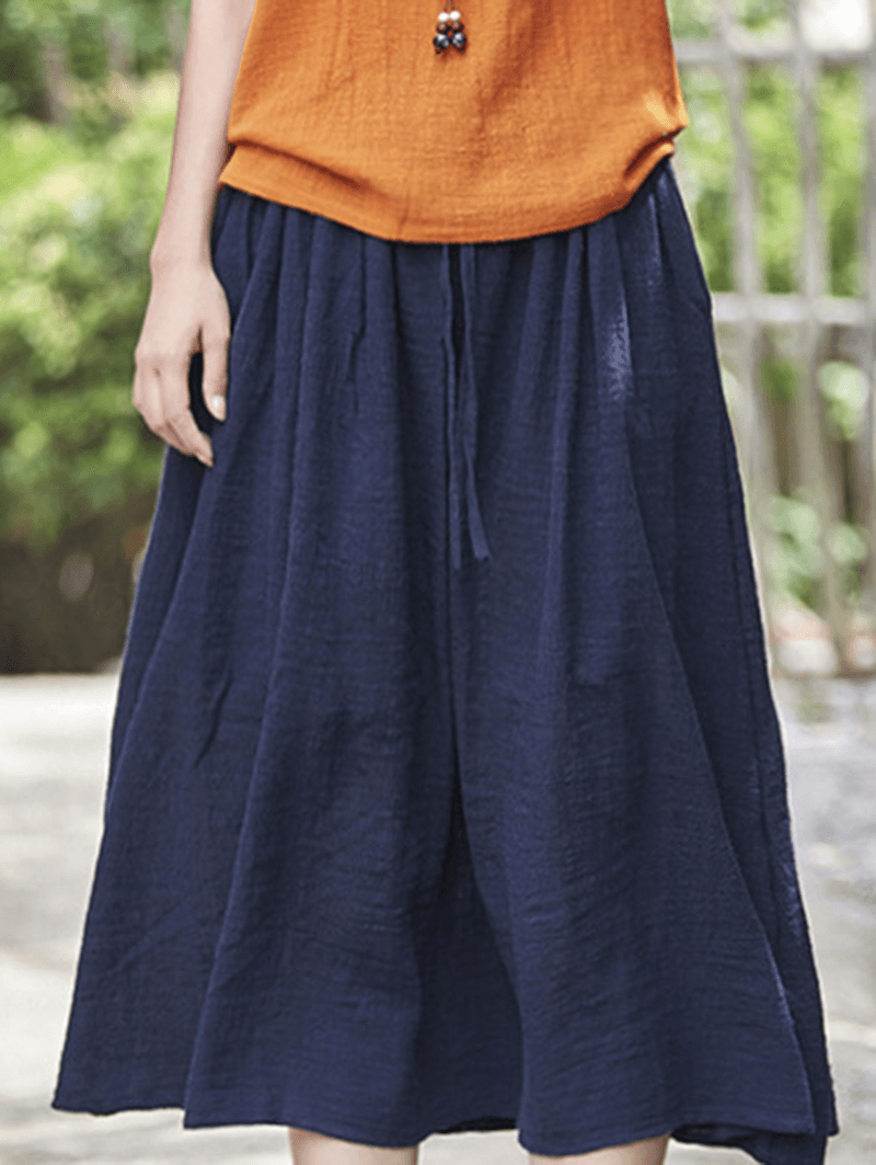 Women Casual Solid Color Cotton Linen Skirts - MRSLM