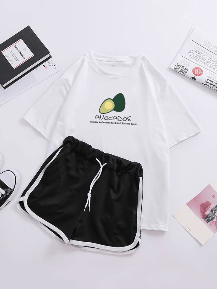 Women Avocado Print Pajamas Short Set Drawstring Sports Shorts Loungewear - MRSLM