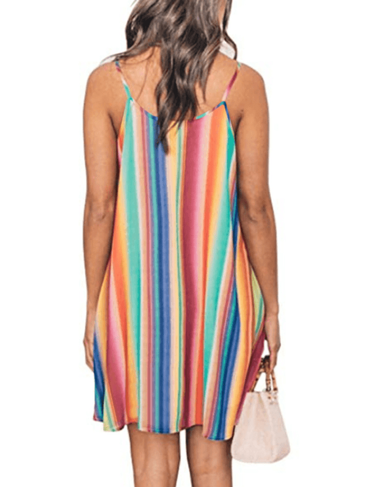 V-Neck Color Patchwork Sleeveless Summer Holiday Dress for Women - MRSLM