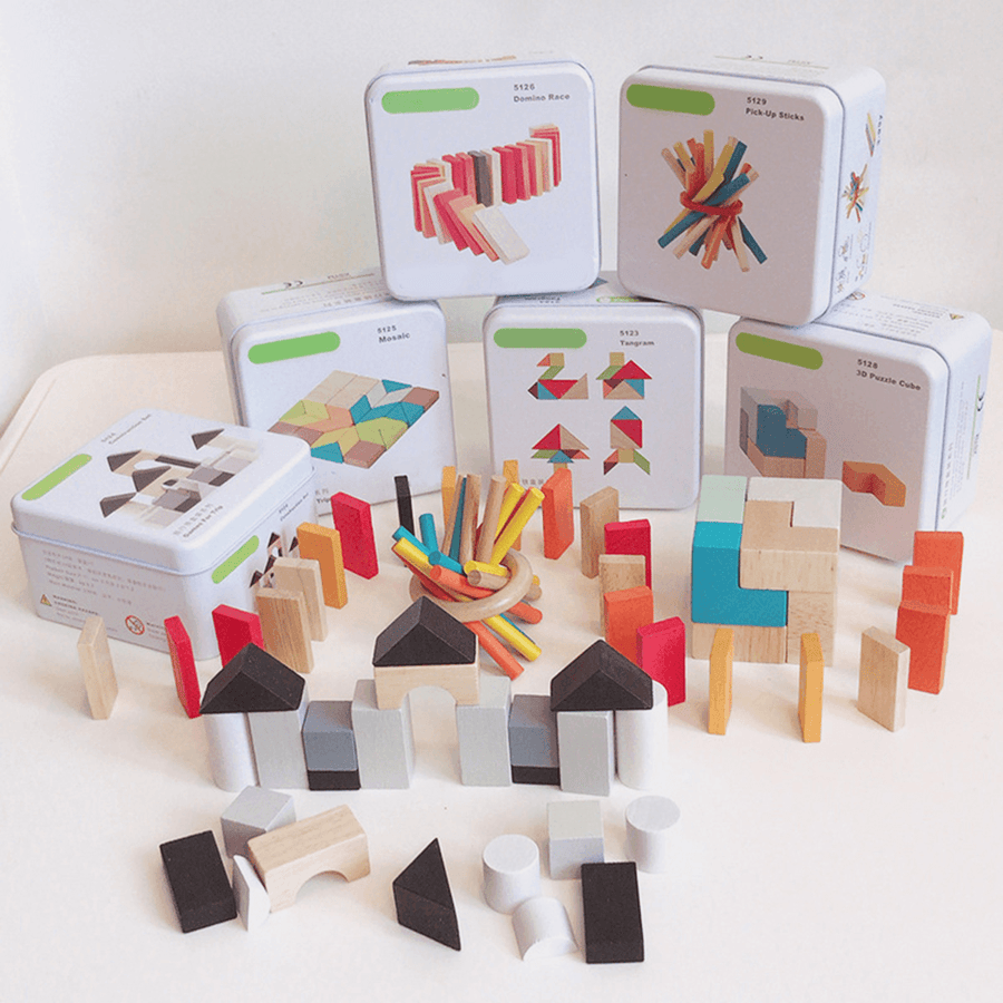 3D Puzzle Wood Blocks Toys Kids Intelligence Development Tangram Early Education Block Jigsaw - MRSLM