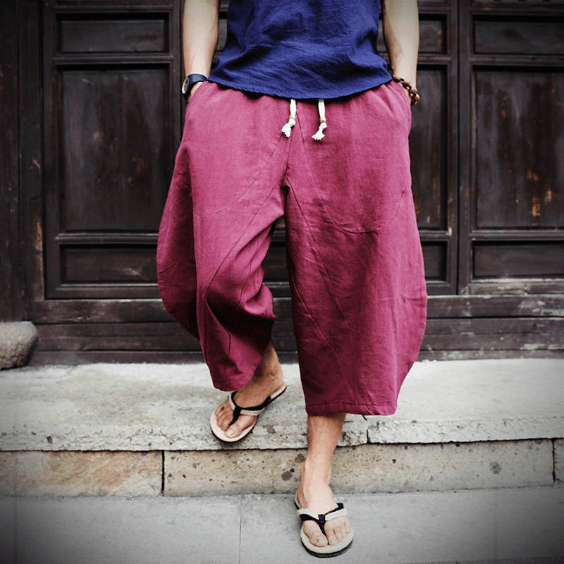 Cotton and Linen Harem Pants Linen Low End Wide Leg Suspender Pants - MRSLM