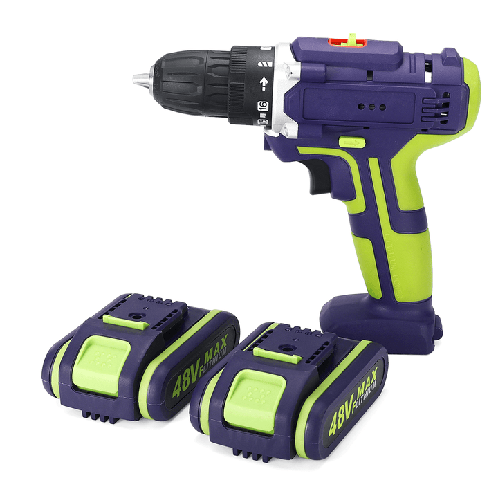 48VF 3 in 1 Cordless Hammer Screwdriver Drill Double Speed LED Lighting Large Capacity Battery 50Nm 25+1 Torque Electric Drill - MRSLM