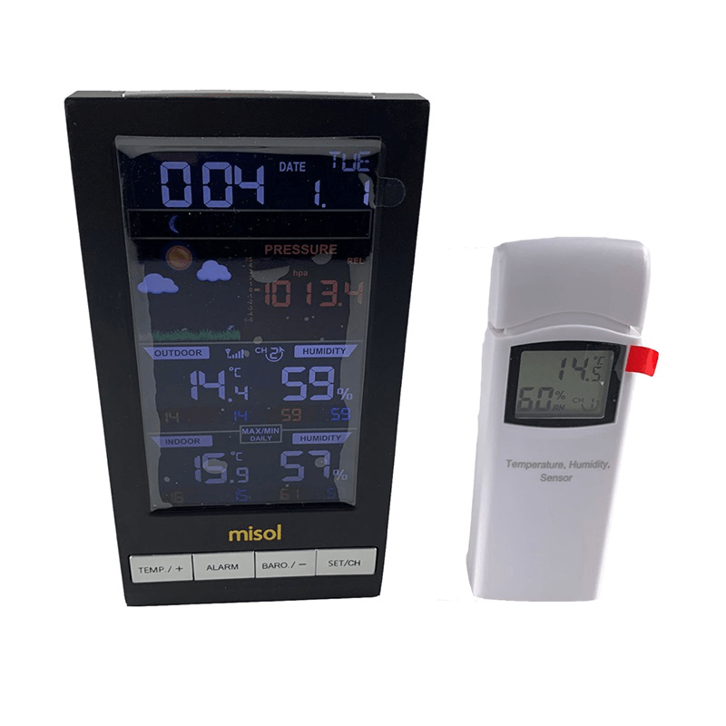 MISOL 2810-W1T Weather Station Wireless Outdoor Hygrometer Digital Thermometer Mmhg Barometer Digital Hygrometer Alarm Clock Weather Forecast - MRSLM