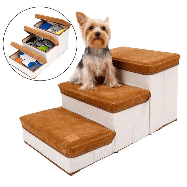 Doglemi Pet Stairs Foldable 3-Step Storage Style Pet Stair Indoor Pet Ramp Ladder for Puppies Dog Bed Stairs - MRSLM