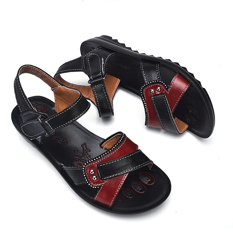 Women Leather Casual Comfy Flat Sandals - MRSLM