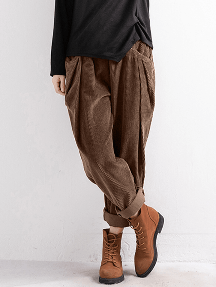 Women Casual Vintage Corduroy Loose Pants with Pockets - MRSLM
