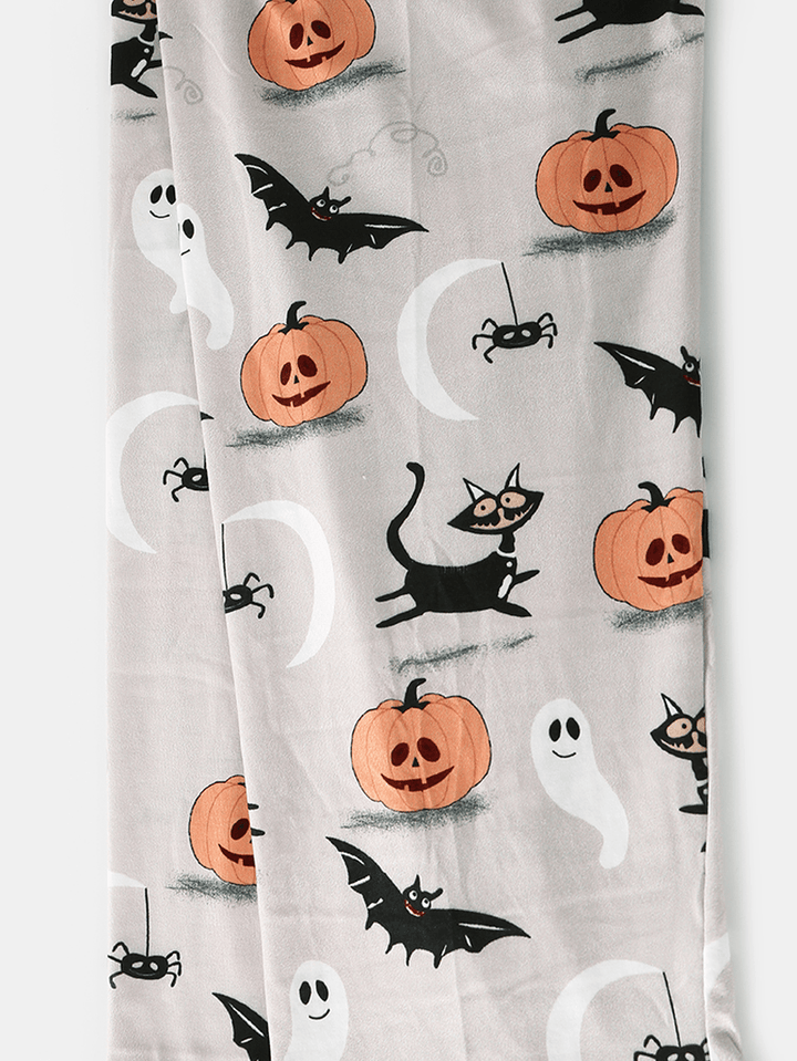 Mens Cartoon Halloween Print Patchwork round Neck Loose Long Sleeve Casual Home Pajamas Set - MRSLM