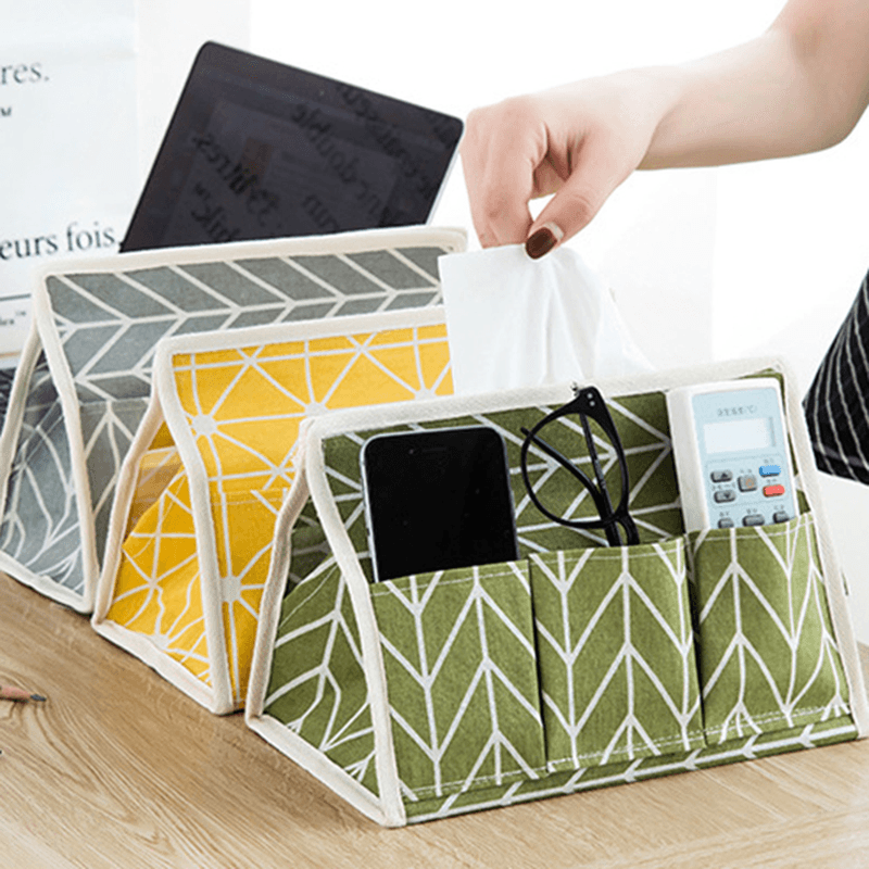 Creative Linen Cloth Tissue Box Multifunctional Six-Pocket Drawer Box Desktop Storage Box - MRSLM