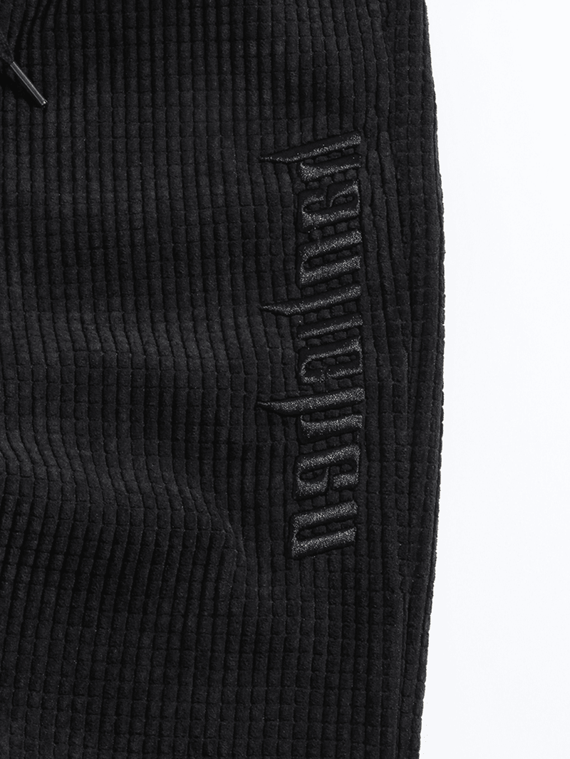 Mens Letter Embroidery Black Corduroy Pocket Harem Pants - MRSLM