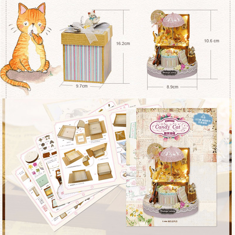 Cuteroom Dollhouse Candy Cat Y-006 DIY Doll House Miniature Kit Gift Collection Decor - MRSLM